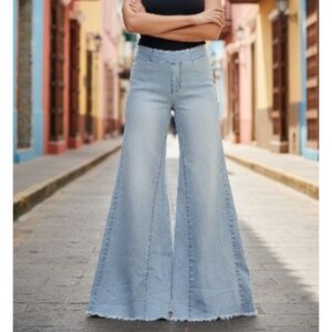 Free People Flared Light Wash Bell Bottom Pull-On Jeans